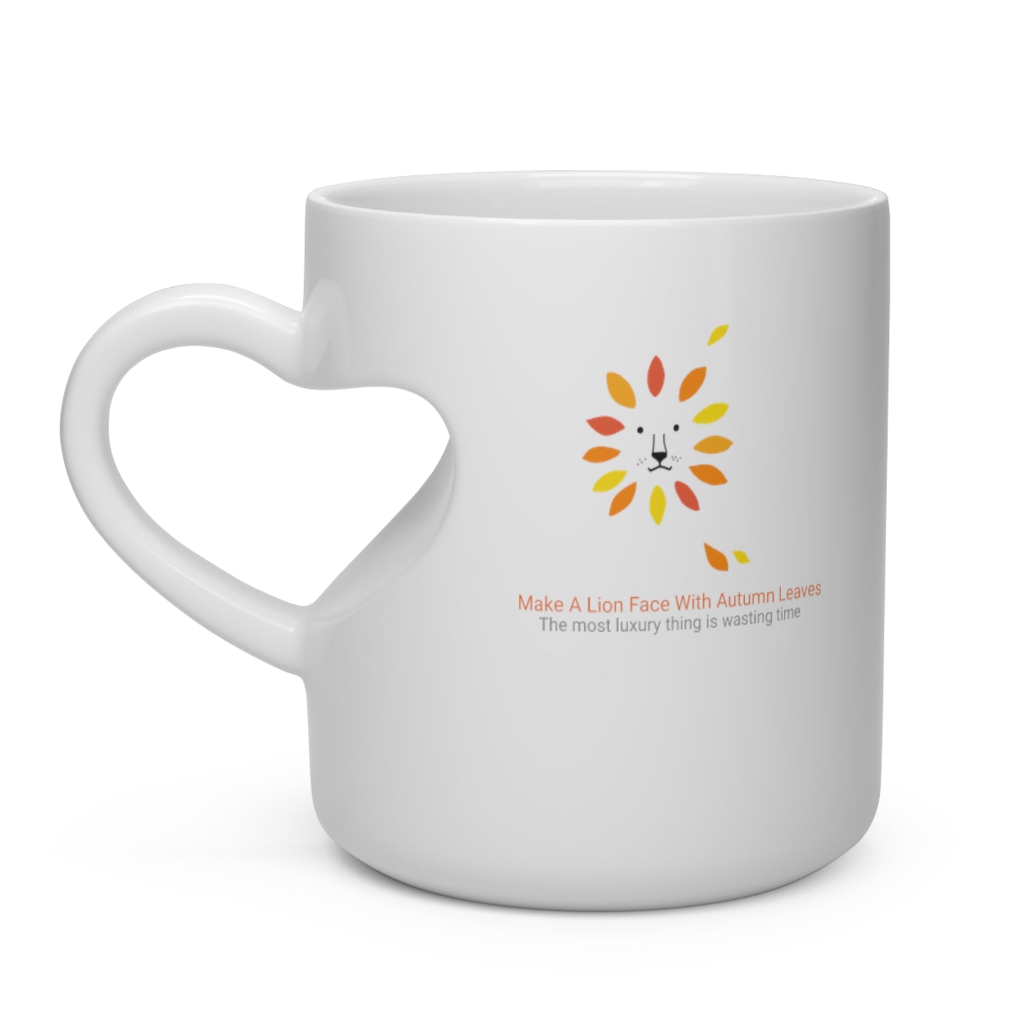 Make A Lion Face With Autumn Leaves - Heart Shape Mug