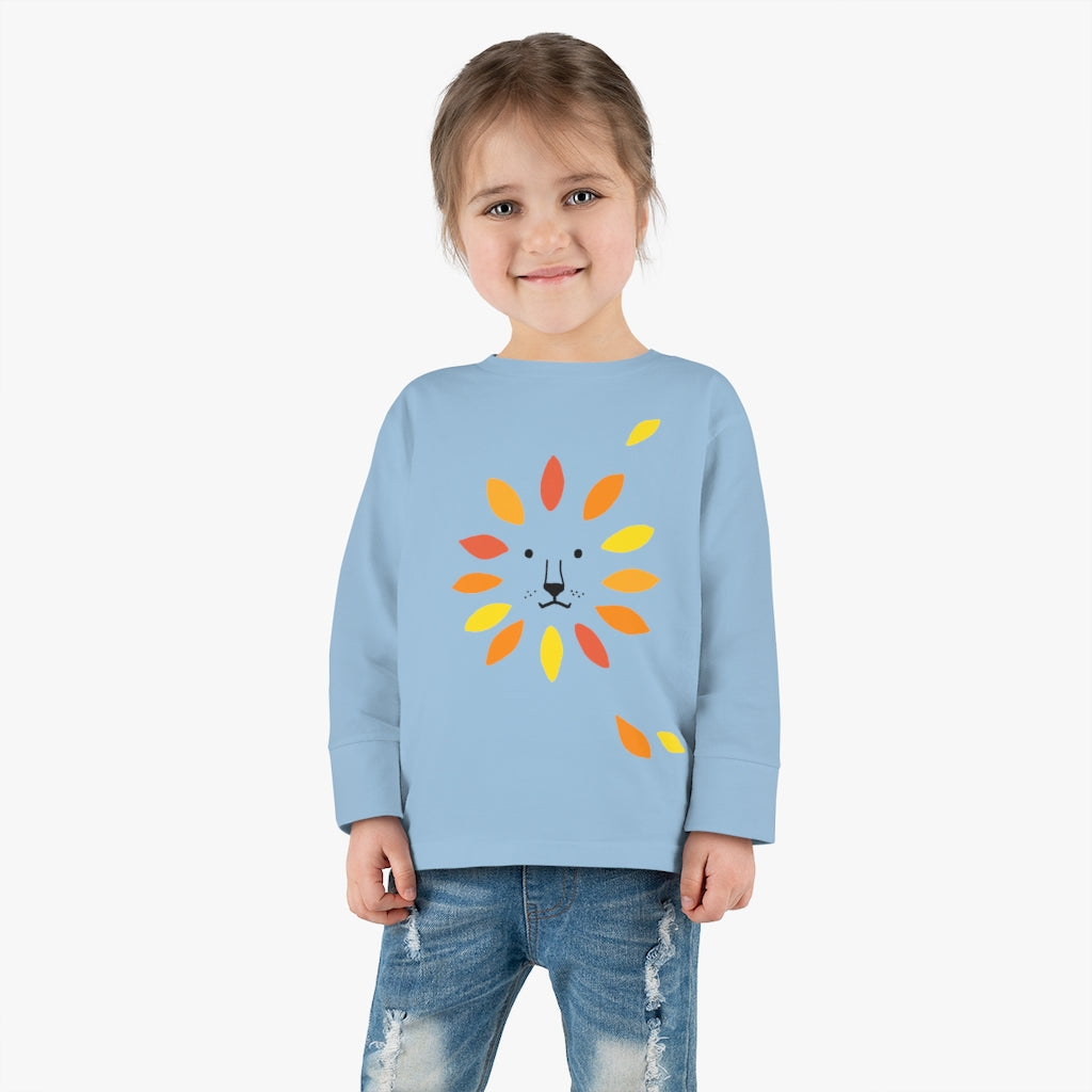 Make A Lion Face With Autumn Leaves - Toddler Long Sleeve Tee