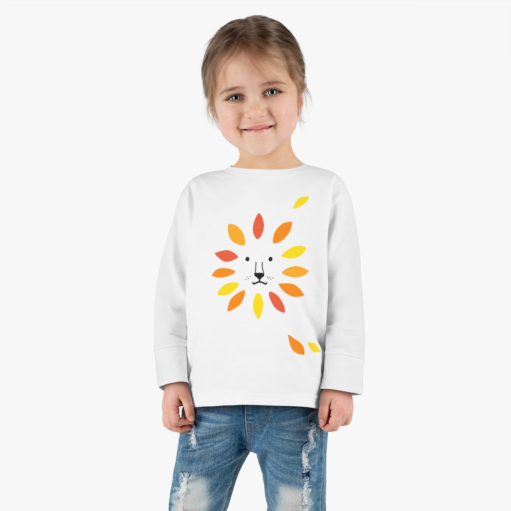 Make A Lion Face With Autumn Leaves - Toddler Long Sleeve Tee