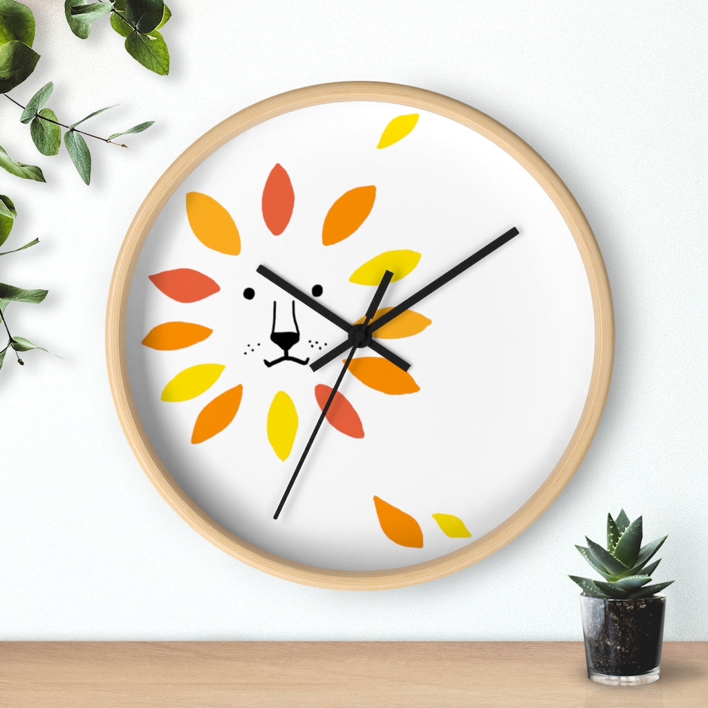 Make A Lion Face With Autumn Leaves - Wall clock
