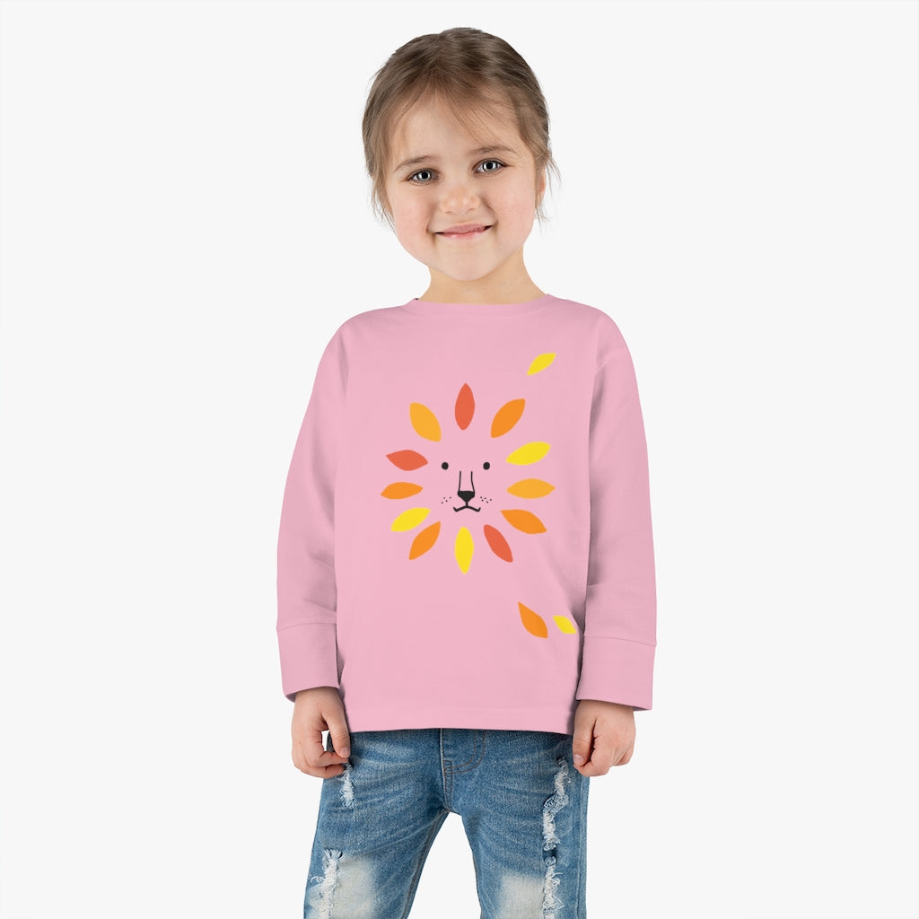 Make A Lion Face With Autumn Leaves - Toddler Long Sleeve Tee